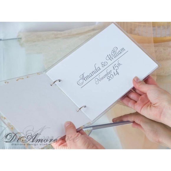 DIAMORE Handmade Blush Floral/Lace Gold-Painted Wedding Guest Book - Picture 2 of 5